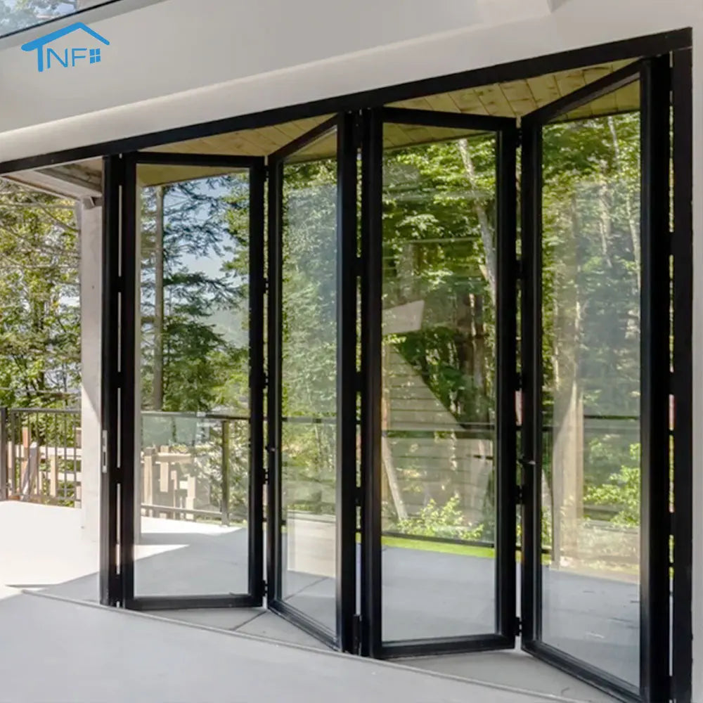 NF Custom Waterproof Soundproofing Hurricane-resistant Exterior Hotel Aluminum Accordion Double Glass Bifold Patio Folding Door