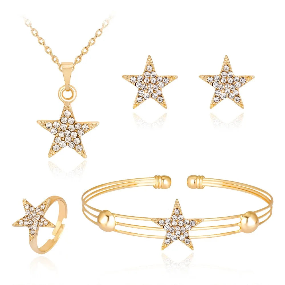 Fashionable Golden Zinc Alloy Jewelry Set for Women Including Bracelets Ring Earring-for Party Dropshipping Ethnic 1 Set