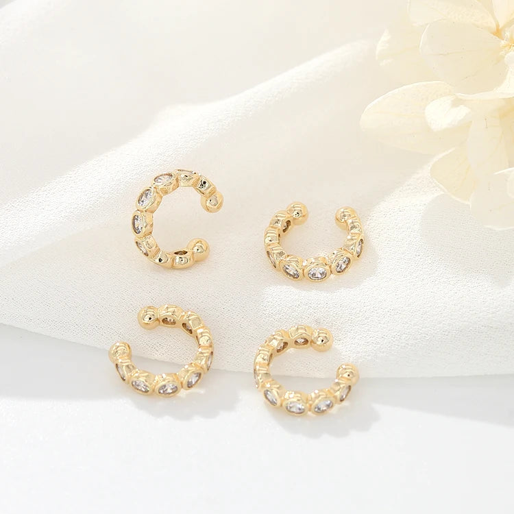 Wholesale 14K Gold Plated Brass Transparent Cubic Zircon C Shaped Clip Earrings Fashion Rattan Shaped Earrings