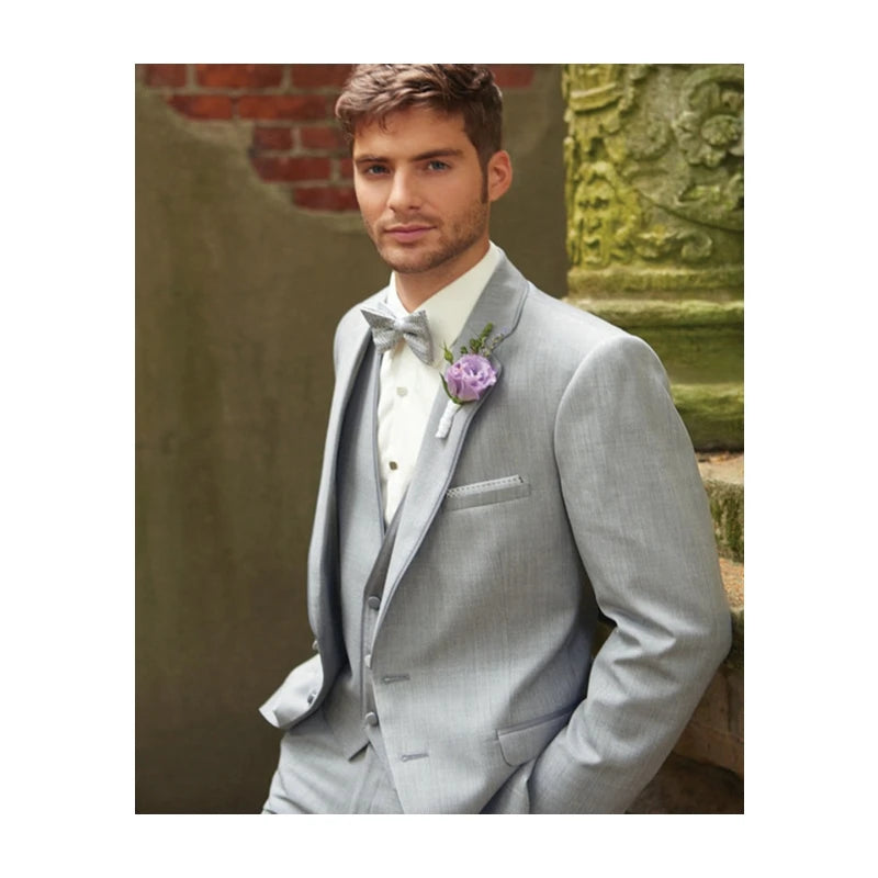 New Men Suits Custom Made Gray Cotton Groom Suit Custom Made Tuxedo for blazer Men Formal Bridegroom Wedding Blazer Sets