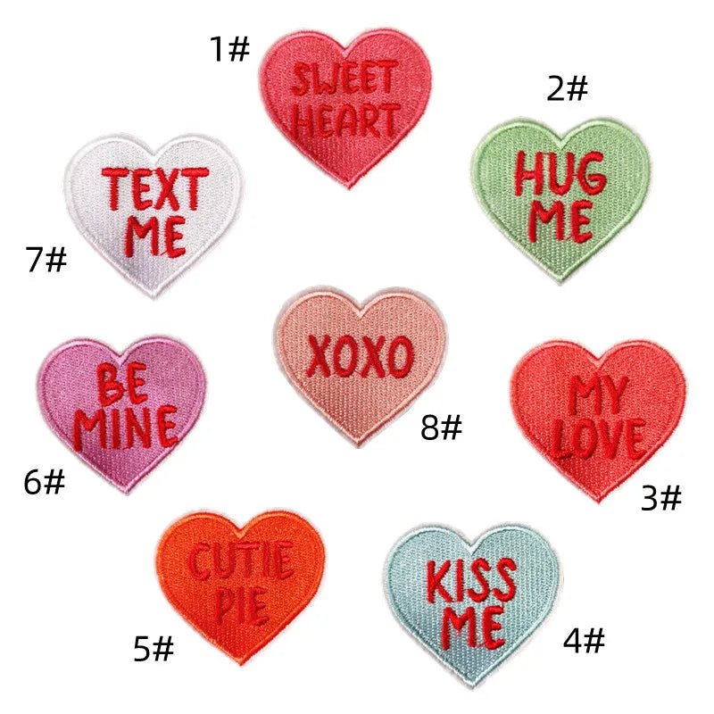Fashion Colored Heart with Word Iron-On Embroidered Patches Applique Handmade Nonwoven Felt 5.3x5cm for Clothes Bags Hats