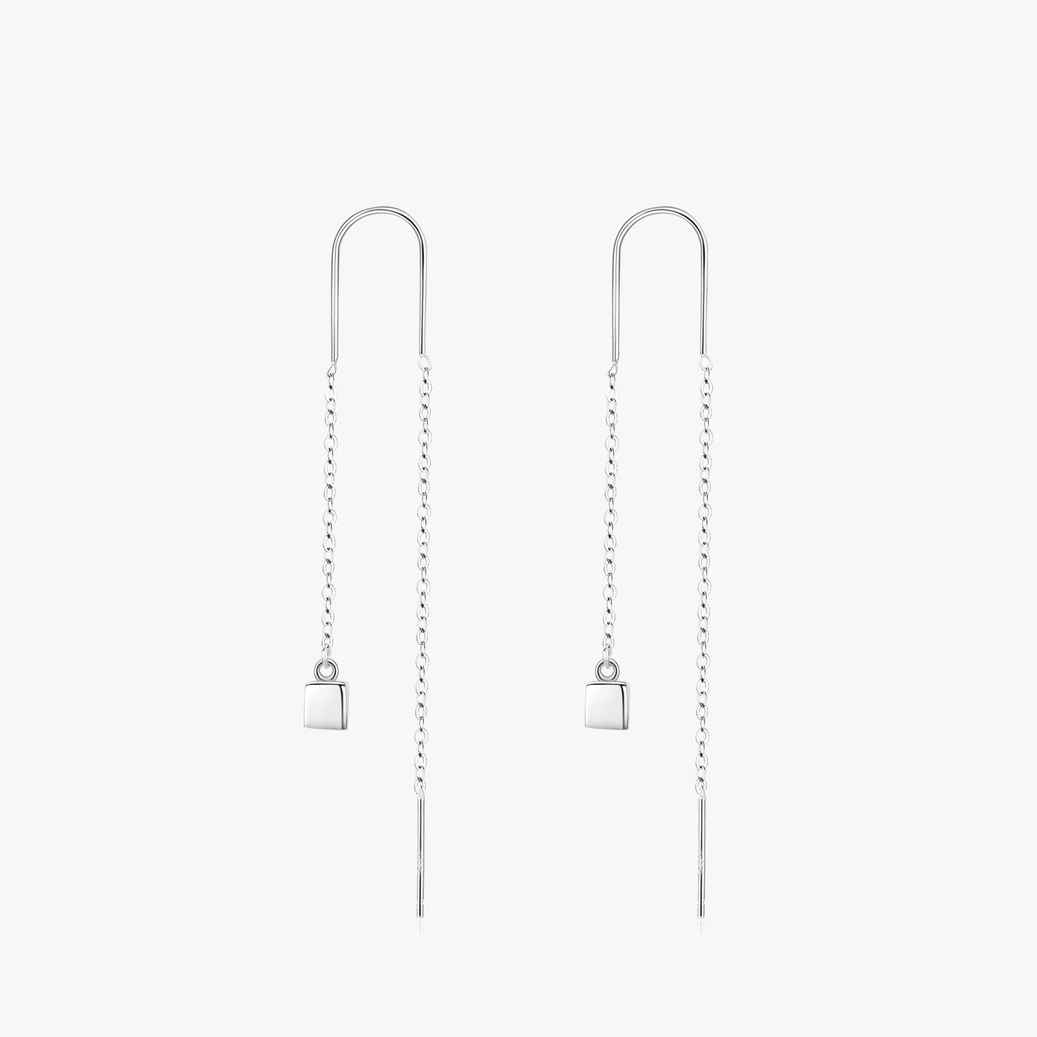 Ailmay 925 Sterling Silver Minimalist Square Geometric Long Tassel Chain Drop Earrings for Women Girls Party Accessories Jewelry