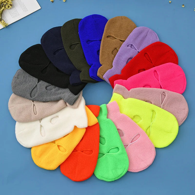 Wholesale Outdoor 3 Hole Knitting Ski Beanie Colorful Neon 3 Hole Ski Cap Ski Mask