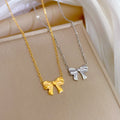 Simple Gold Plated Bowknot Necklace No Fade Stainless Steel Bow Pendant Necklace for Girl
