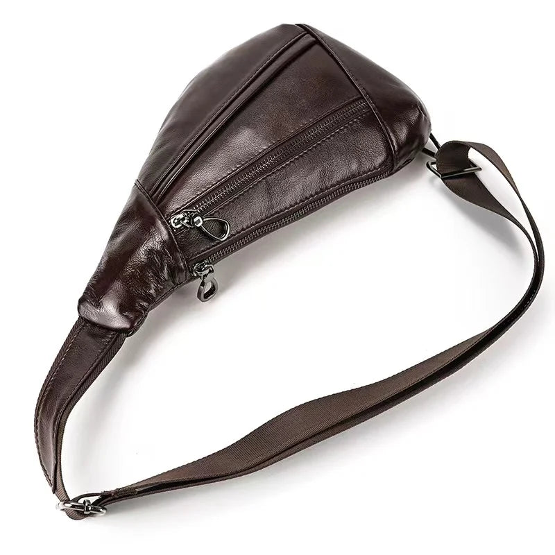 Factory Wholesale Hot Sale New Design Fashion Men Genuine Leather Crossbody & Chest Bag Customized Logo Coffee Color 16*6*32 CM