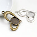 14mm Inner Size Antique Bronze and Silver Plated Heart Style Cabochon Base Cameo Setting Charms Pendant Blank Trays