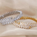 Chris April Marquises Zircons Full Bejeweled Adjustable Cuff Bracelet 316L Stainless Steel PVD Gold Plated