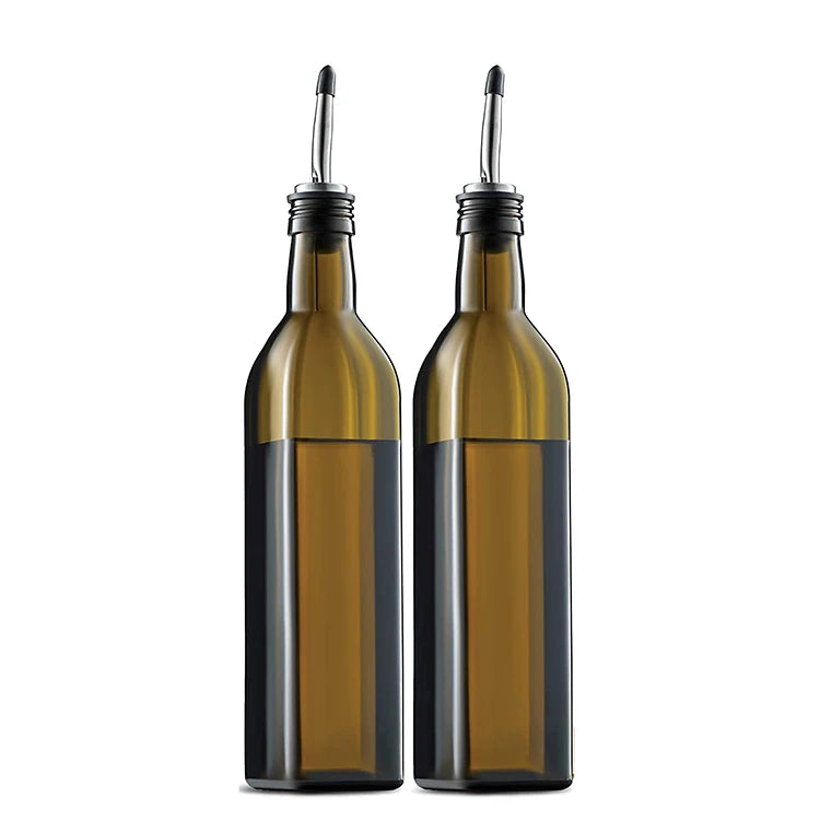 500ml Square Amber Glass Olive Oil Sauce Bottle With Stainless Steel Spout Customizable Vinegar Oil Dispenser for Food Use