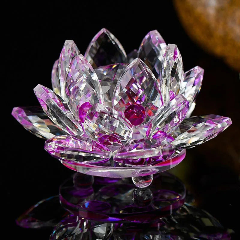 HBL 8cm/9cm Crystal Lotus Flower Artificial Quartz Paperweight Desktop Decor Feng Shui Ornament Craft Souvenir Home Office