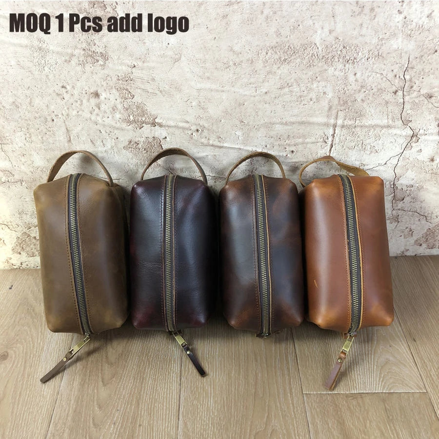 Genuine Leather Large Dopp Kit Men Travel Toiletries Organizer Soft Handle Zipper Closure Durable Fashion Featuring Letter MegaBDM