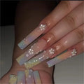 Temooi Flower Design Long Sharp ABS Nails with Glue Art Tip False Press-on Nails for Nail Art Salon Shape Ballet