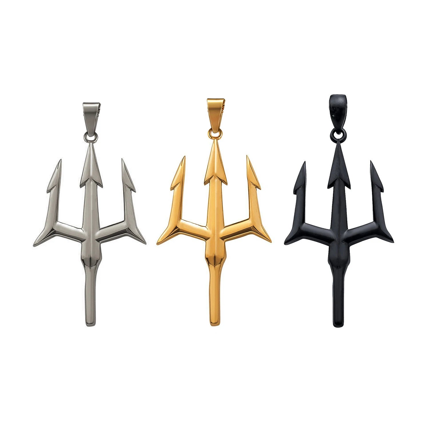 2024 HipHop Stainless Steel Sea God Trident Pendant 18K Gold Plated Women Men Ancient Greece Trident Necklace Jewelry
