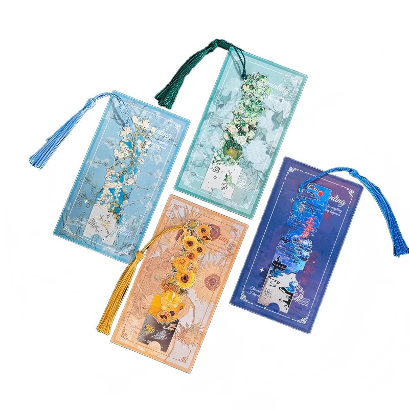 Van Gogh Monet Hard Enamel Metal Bookmarks Tassel UV Printed Oil Painting Collectible for Students Teachers Graduation Gifts