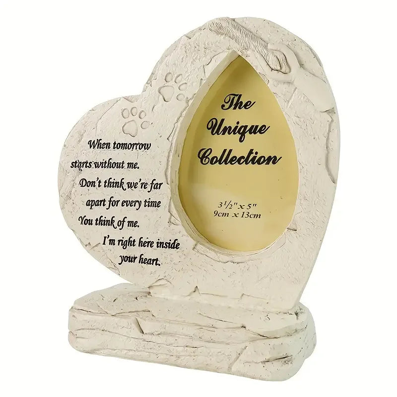 Hot Sale Memorial Heart Photo Frame Resin Plaque with Engraved Poem & Paw PrintVintage Style Pet Loss Remembrance Gift