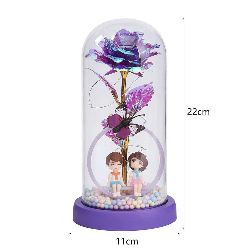 AYOYO OEM Valentine's Day Gift Eternal Flower Lantern Crystal Flower Glowing Glass Cover Crafts Small Night Lamp