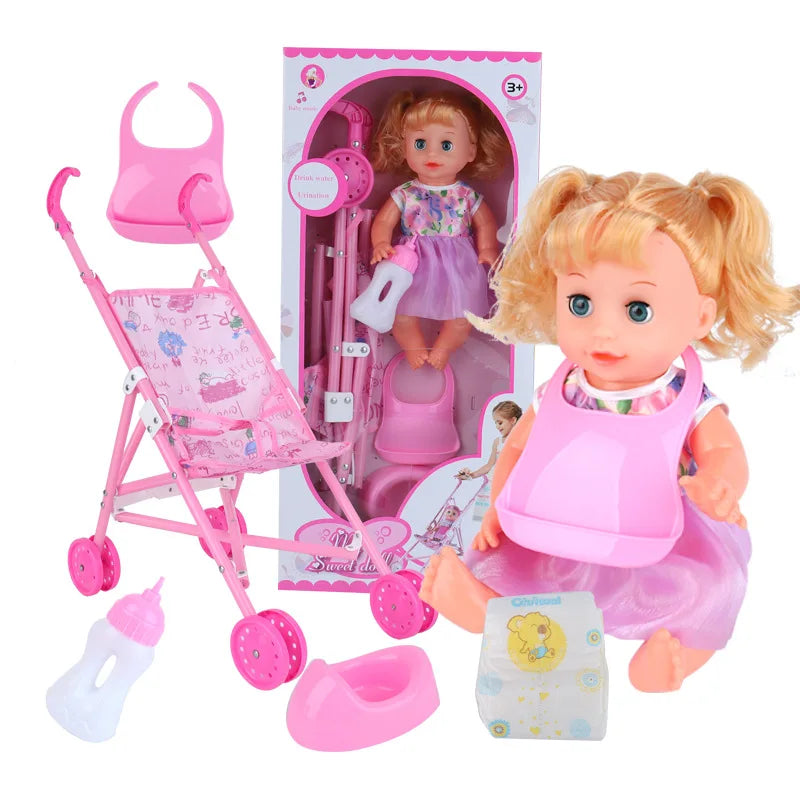 6-in-1 Luxury Nursery Play Set with Stroller Bottle Bedpan Diapers and Bib (Doll Included) Baby Dolls Sets Reborn Doll Kids