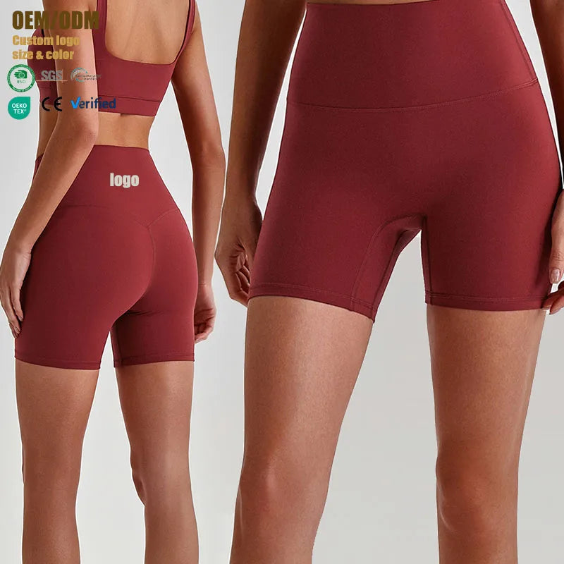 Premium Women's 68% Nylon 32% Spandex High Elastic Biker Yoga Shorts Butt Lifting Fitness Workout Clothes Elastic Waist Closure