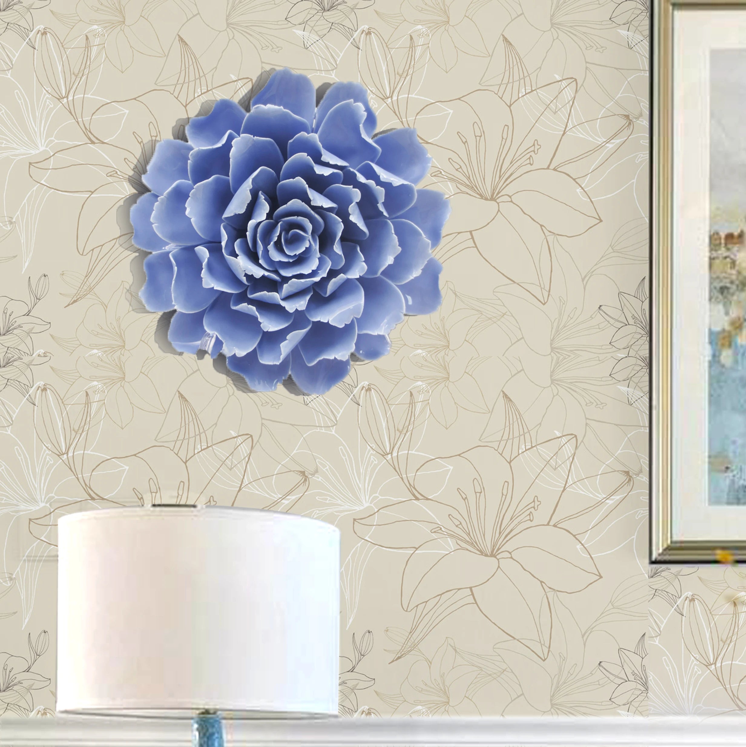 Handmade Beautiful Blue Ceramic Floral Flower Wall Hanging Decoration for Valentine's Day & Mother's Day 20x20x7cm