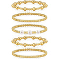 14K Gold Plated Stackable Bead Ball Bracelet Sets Stretch Gold Beaded Bracelets for Women Girls