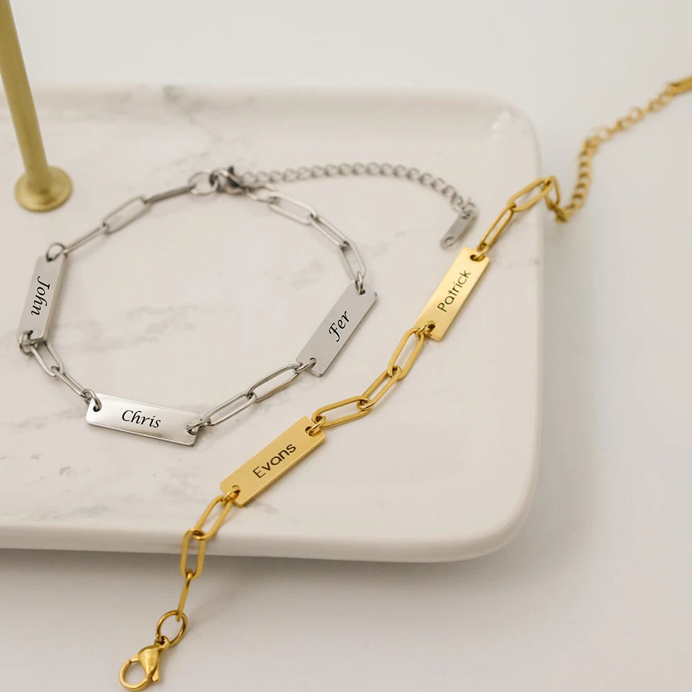 New Fashion Personalized Bracelet Multiple Name Charm Bracelet Stainless Steel Jewelry for Friendship Couples Family