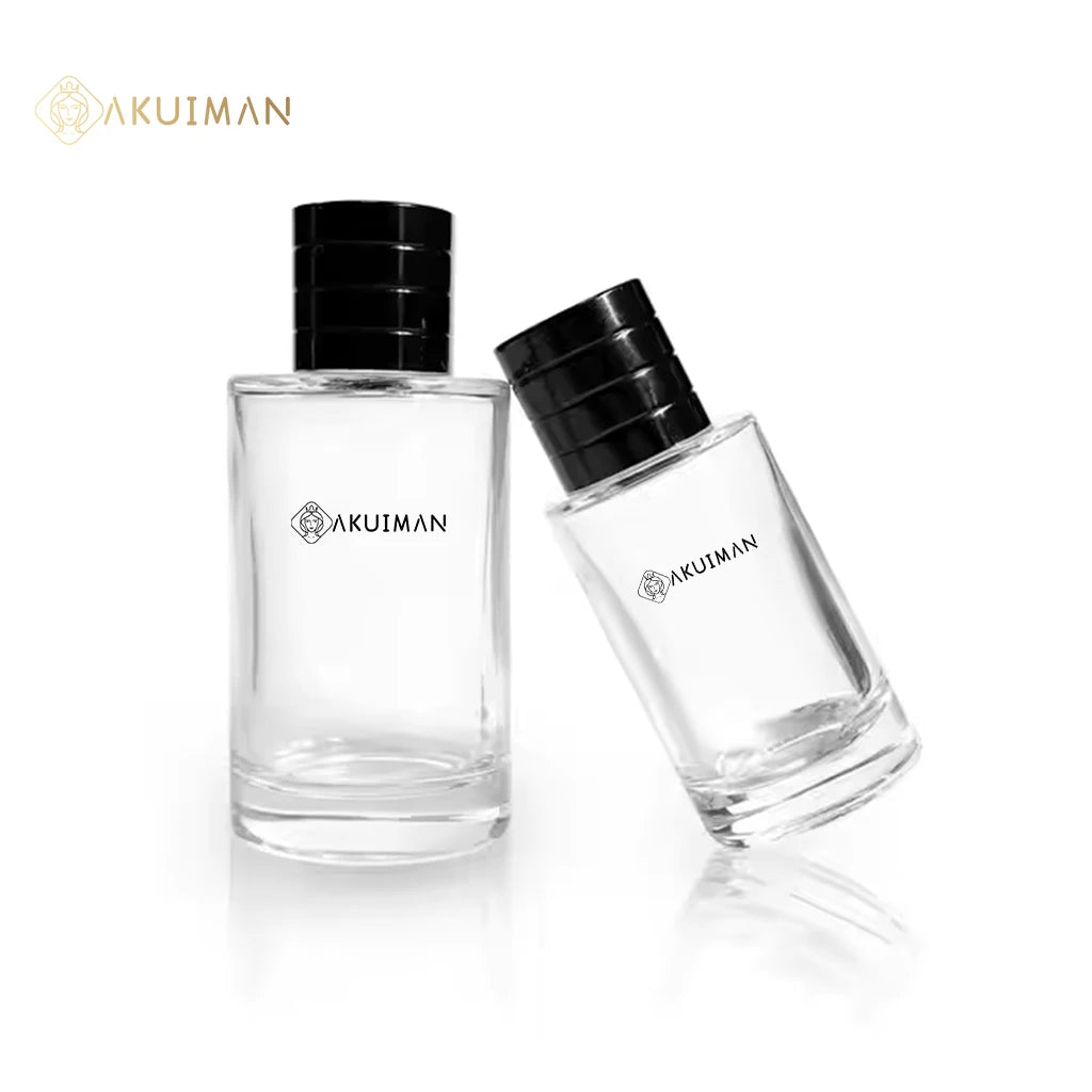 Luxury  Free Sample Manufacture Hot Stamping Recyclable 30ml 50ml 100ml Clear Glass Perfume Bottle with Pump Crimp Spray Cap