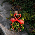 Flamingo-shaped Solar Resin Crafts Figurine Garden Lamp Hand-painted Green Plant Flower Base Outdoor Terrace Decoration Model
