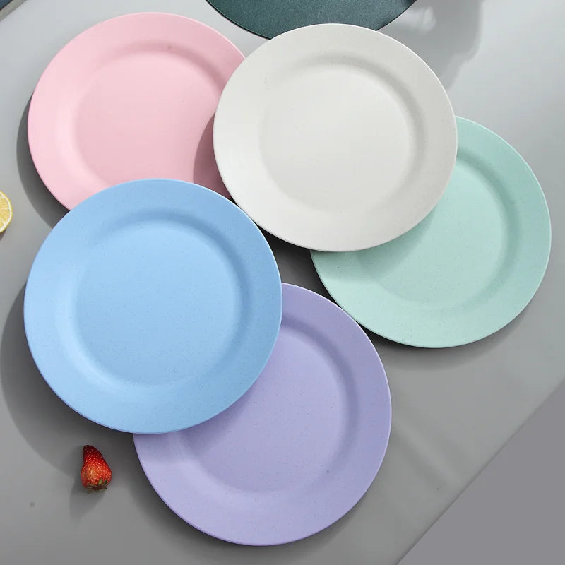 Fashionable Eco-Friendly Dinner Plates Wheat Straw Plastic Kids Dinnerware Sets Cookware Dishes 50pcs Camping