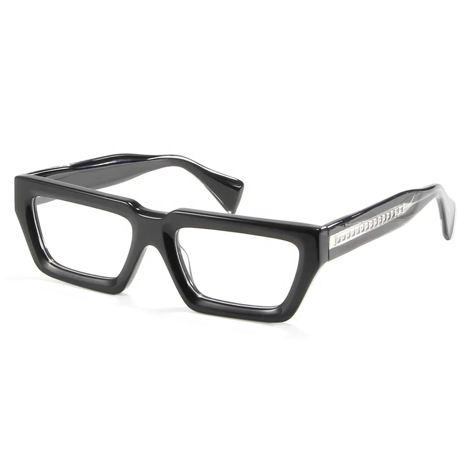 Brand Design Quality Pin Thick Frame Glasses for Men Oversized Rectangle Glasses Women Acetate Crystal Optical Prescription