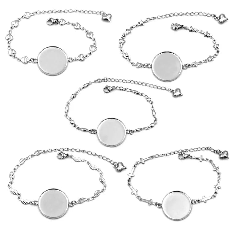 RubySub Circle Silver Alloy Charm Bracelets Sublimation Bracelets Women Blank