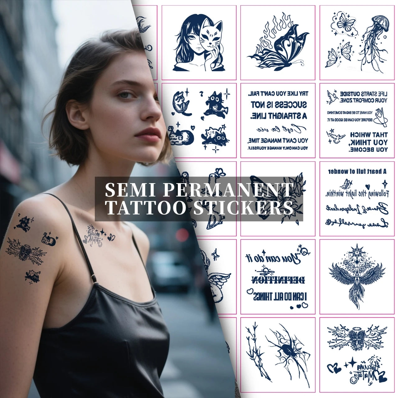 Adults Face Hands Tiny Words Alphabet Tattoo Stickers for Herbal Semi Permanent Tattoo Stickers Small Pattern Body Tattoos