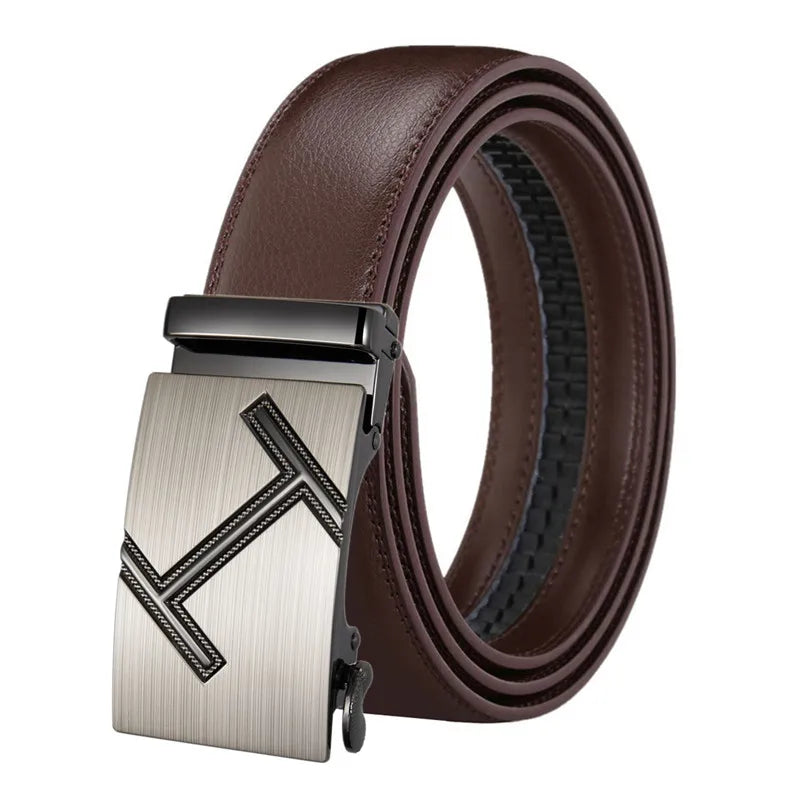 LQbelt Men's Automatic Buckle Belts for Men Male Ratchet Leather Belt OEM Factory Custom LOGO
