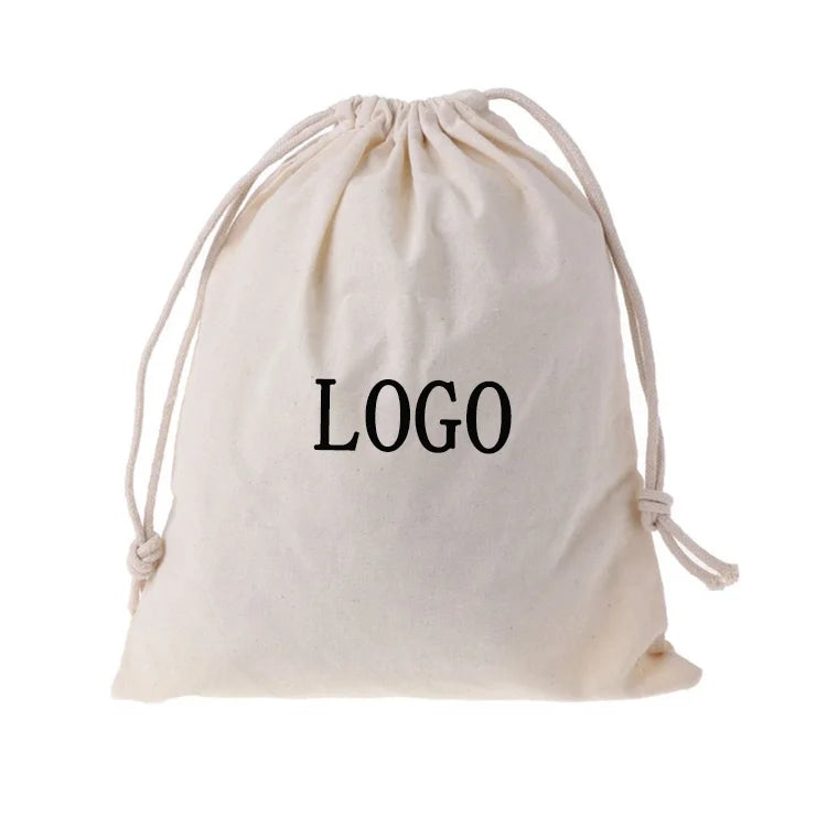 Promotional Small Wedding Muslin Cotton Drawstring Packaging Bags Natural Gift Packaging Pouch With Logo