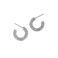 Women's Metallic 925 Sterling Silver  C Hoop With Cubic Zircon Stones Earrings Molten Hoop Earrings