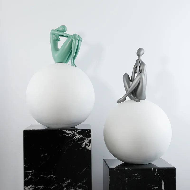Creative Sculptures Figures Holding Balls Ornaments Living Room Tabletops Artworks Home Decor Figures Holding Ball Statues
