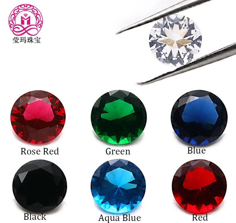 China Wholesale Round Diamond Cut Round Shape Red Green Blue Black 1.5mm-12mm Loose Glass Gemstone