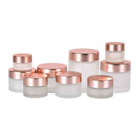 High-End 5g-100g Matte Frosted Glass Face Cream Jar with Rose Gold Lid Empty Night Lotion Skin Care Packaging for Personal Care