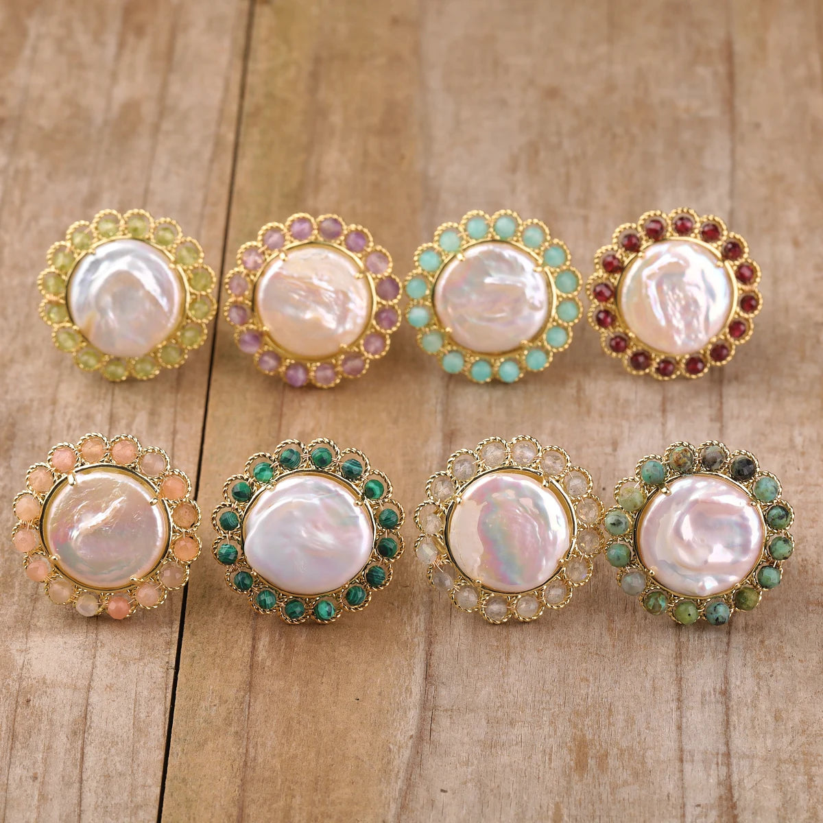 Natural Real Pearl Healing Crystal Loose Bead Gem Stone Gold Rings Fashion Jewelry Birthday Gift