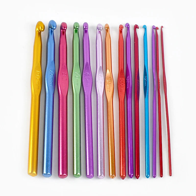 Meetee BK454 2-10mm 14 PCS Per Set Colorful Aluminum Single Head Crochet Hooks Ergonomic Handle Sweater Braid Knitting Tool