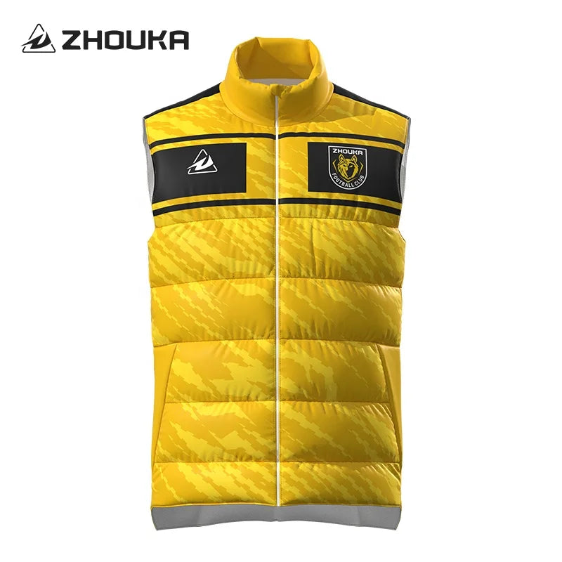 Custom Winter Puffer Stand Collar Football Coat  Waistcoat Men'S Outdoor Down Soccer Jacket Coat Vest for Men
