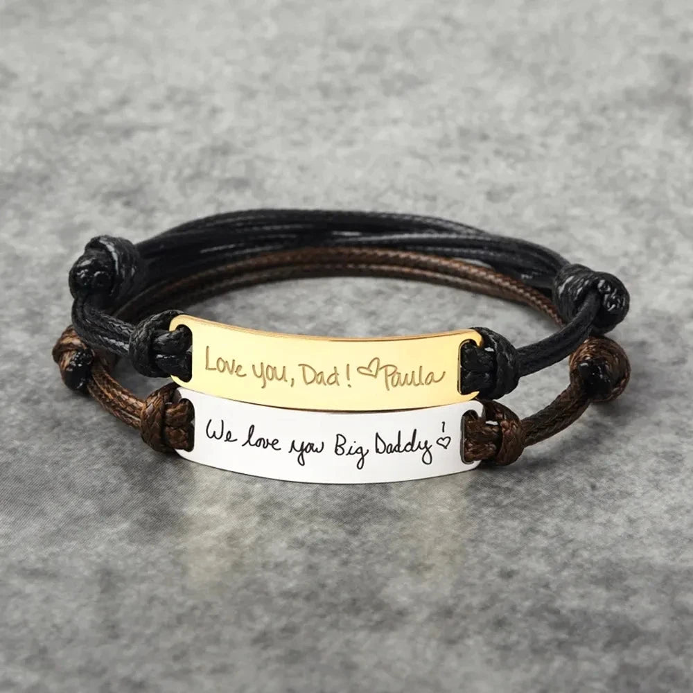 Stainless Steel Bracelet for Women Men Custom Name Square Pendant Amulet Handmade Rope Personalized Engraved Couple Bracelet