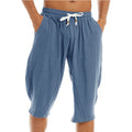 Outdoor Men's Summer Casual Linen Long Short Breathable Knee Length Cotton Loose Pants Jogger Fitness