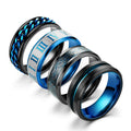 Blue Black Mens Ring 8mm Stainless Steel Rings Groove Beveled Edge Wedding Engagement Anniversary Jewelry Titanium Steel Ring