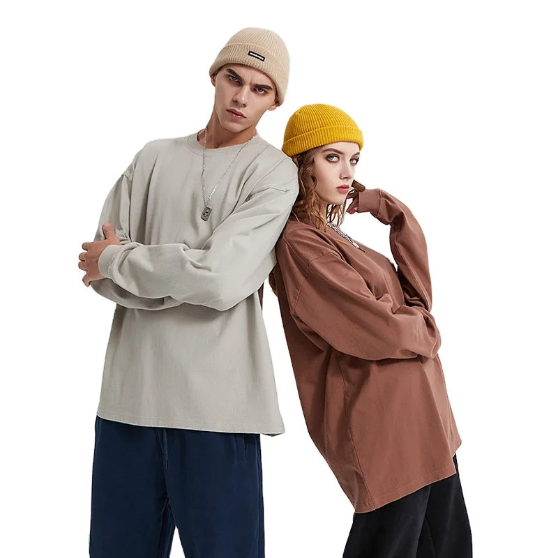 2026 Factory Direct Sale Long Sleeve T-shirts Loose Fit Plain Tshirts for Printing 310 Gsm Dark Green Basic Tshirt