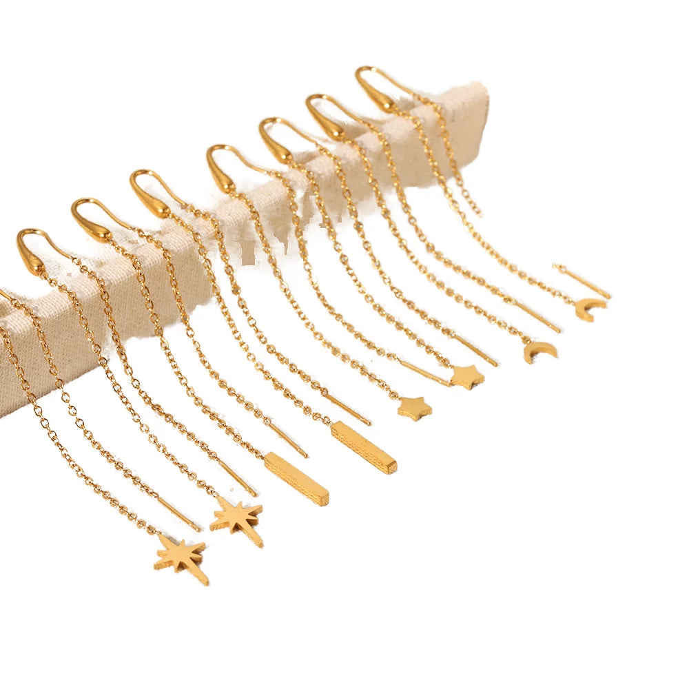Nabest 18K Gold Plated Hypoallergenic Earrings for Women Waterproof Stainless Steel Star Moon Tassel Jewelry Parties Weddings
