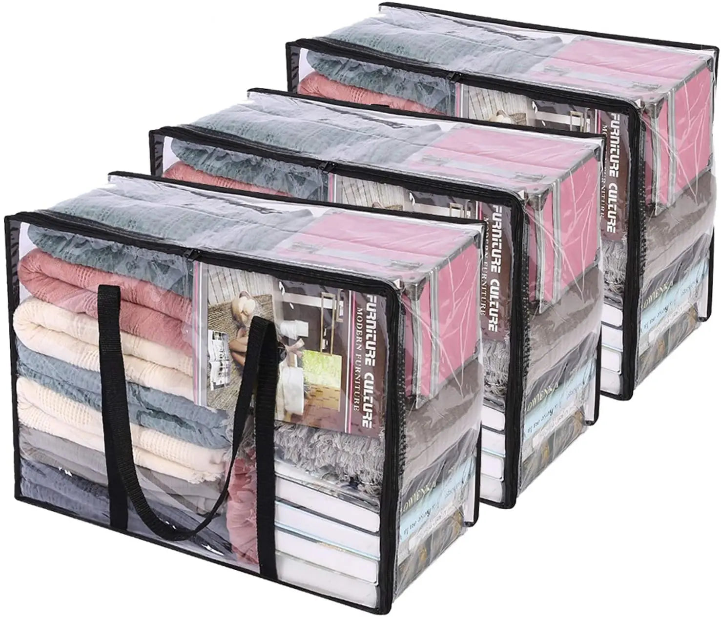 Large Capacity Transparent Moving Totes Clear Vinyl Clothes Storage Organizer Bag Reinforced Handle 400129 Model for Living Room