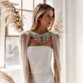 YouLaPan VG56 Pretty Woman Party Wedding Dress Cape Rhinestone Pearl Necklace Nylon Tulle Long Cape Bridal Cardigan