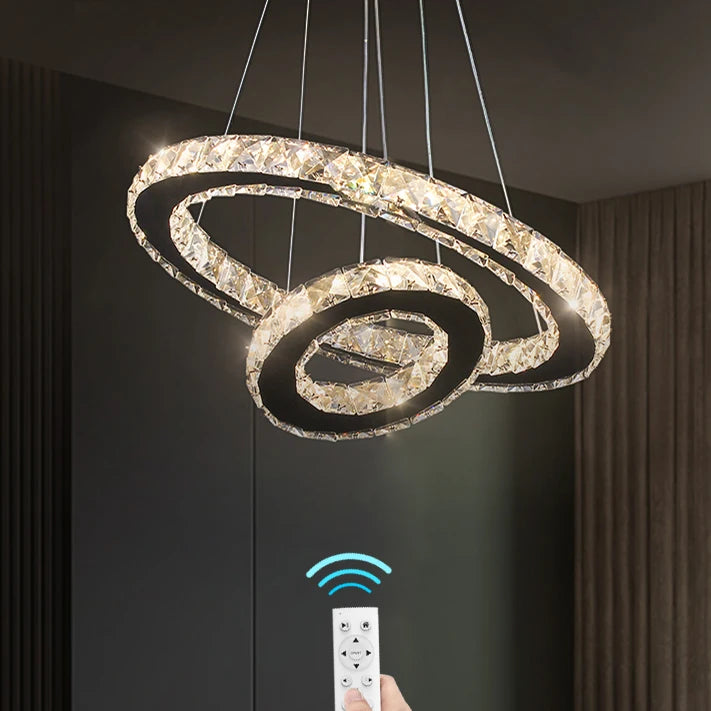 Ring Chandelier Pendant Lights Hanging Lamp for Home Living Room Decor Dimmable Ceiling Chandelier Crystal