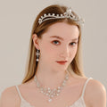 Miallo Fashion Bridal Pearl Jewelry Sets Rhinestone Crown Tiara Necklace Earrings Wedding Hair Accessories for Women
