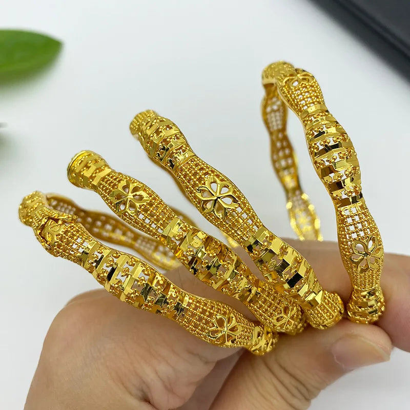Brass Custom Dubai Bangles Chunky Luxury Indian 24k Gold Plating Wedding Hand Chain Pendant Bracelet for Women