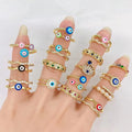 RM1496 Chic Colorful Enamel Pastel Rainbow Cubic Zirconia CZ Micro Pave Evil Eyes Heart Double Band Rings for Ladies Women